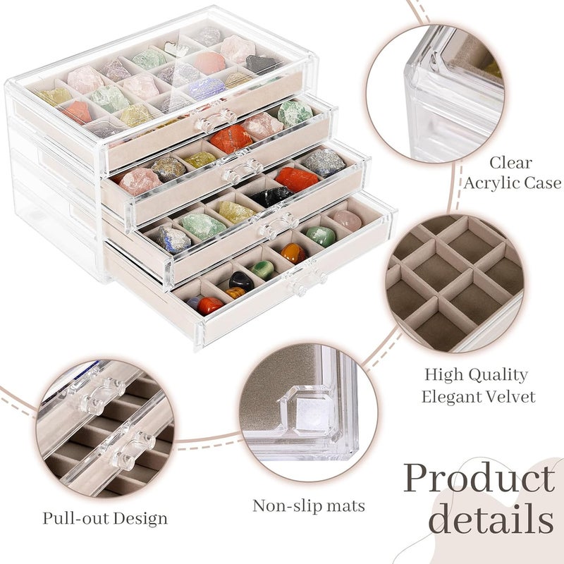 Bfttlity Acrylic Rock Display Case, 72 Grids Rock Collection Box for Kids, Clear Display Cases for Stones Collectibles Gemstone Crystals Storage Boxes (72 Grids) - Image 3